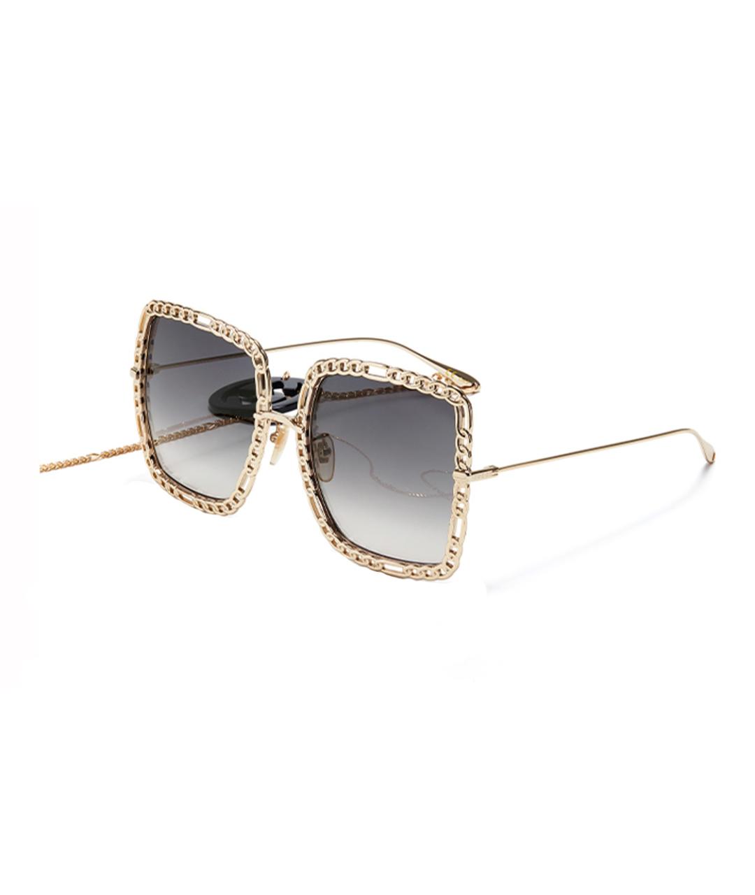 GUCCI Золотые металлические солнцезащитные очки, фото 1