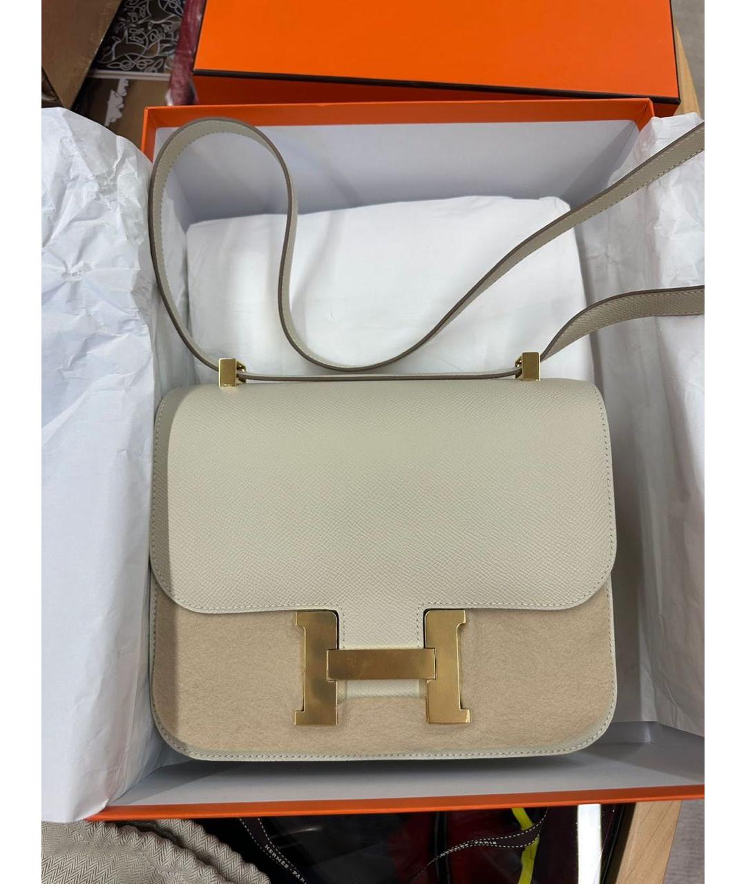 HERMES Бежевая кожаная сумка через плечо, фото 2