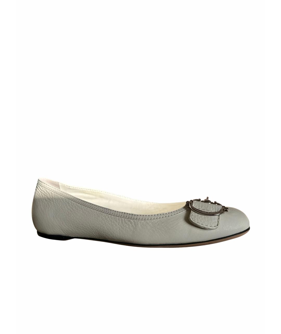 GUCCI Белые кожаные балетки, фото 1