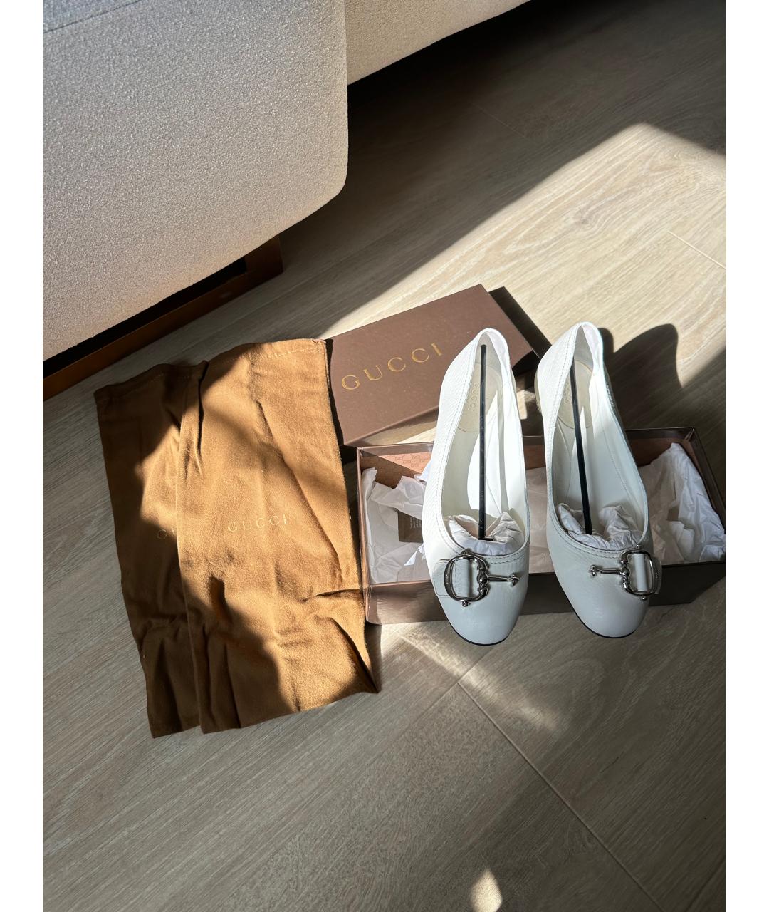 GUCCI Белые кожаные балетки, фото 7