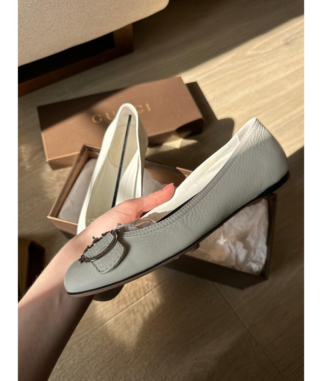 GUCCI Белые кожаные балетки, фото 10