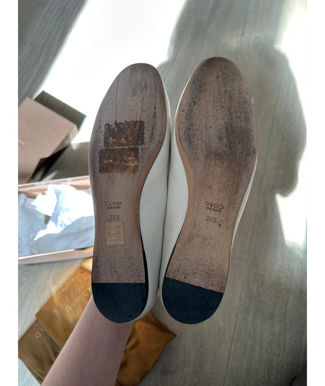 GUCCI Белые кожаные балетки, фото 8