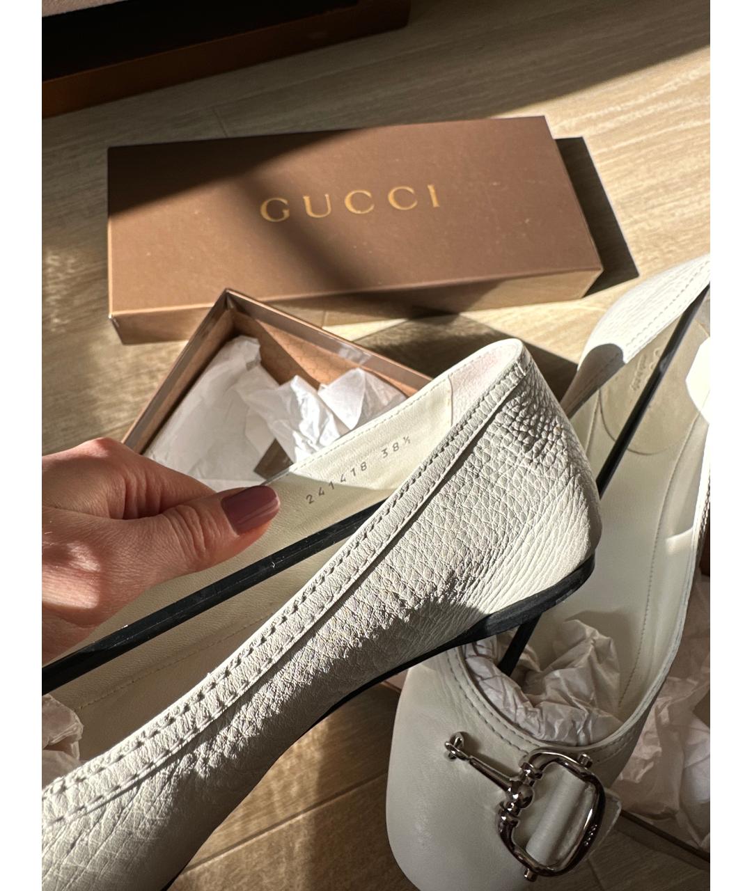 GUCCI Белые кожаные балетки, фото 5