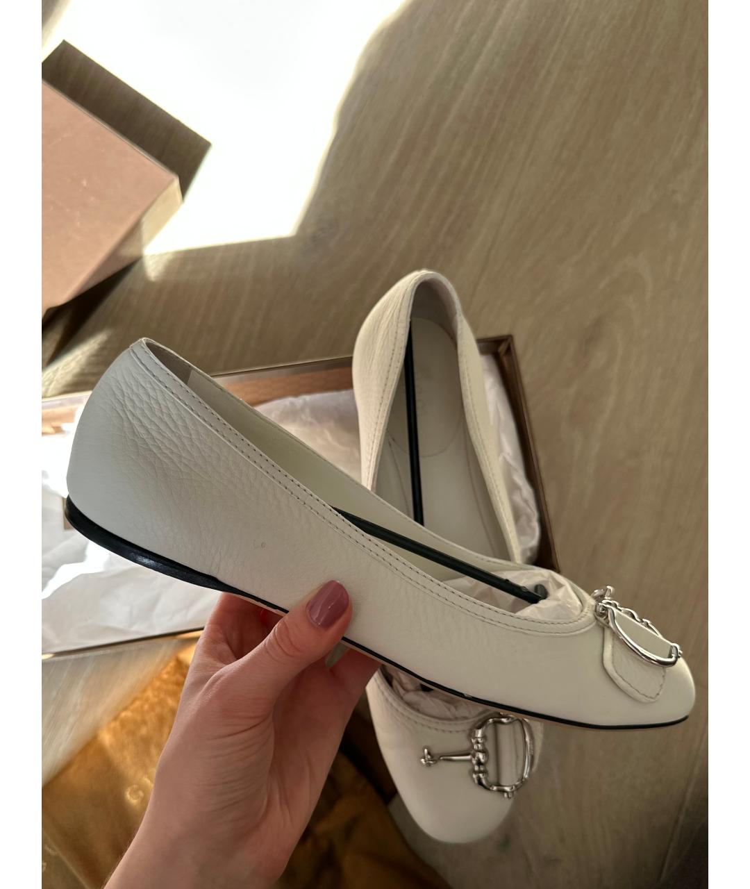 GUCCI Белые кожаные балетки, фото 4