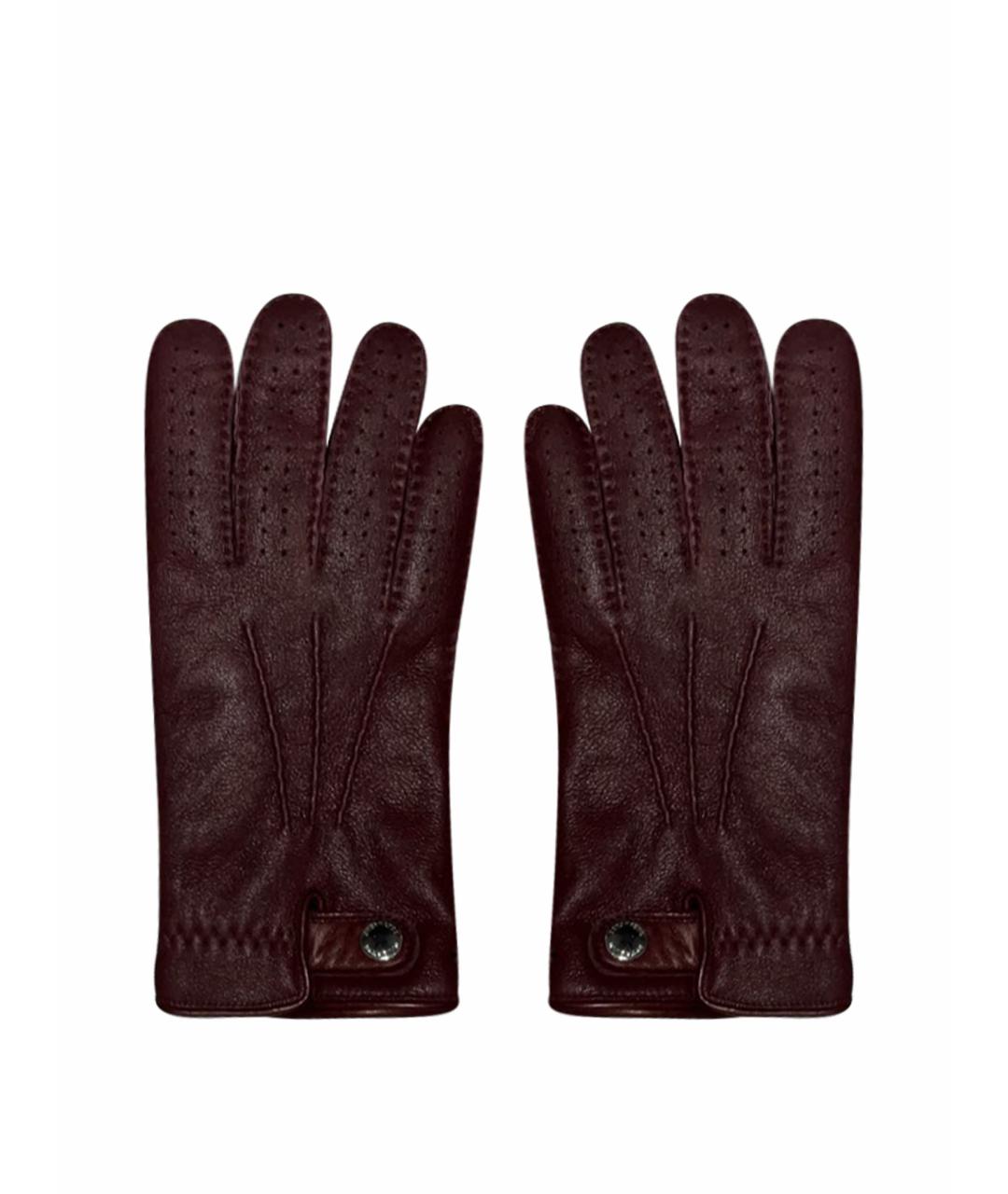 BRUNELLO CUCINELLI Бордовые кожаные перчатки, фото 1
