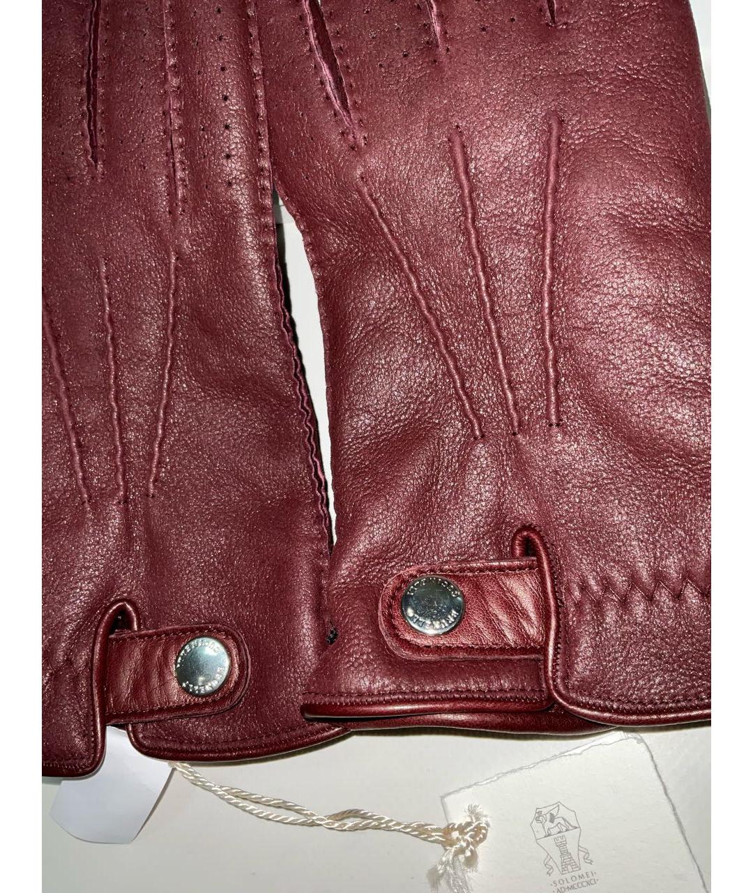 BRUNELLO CUCINELLI Бордовые кожаные перчатки, фото 2
