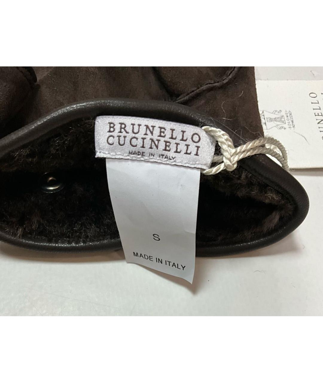 BRUNELLO CUCINELLI Коричневые кожаные перчатки, фото 4
