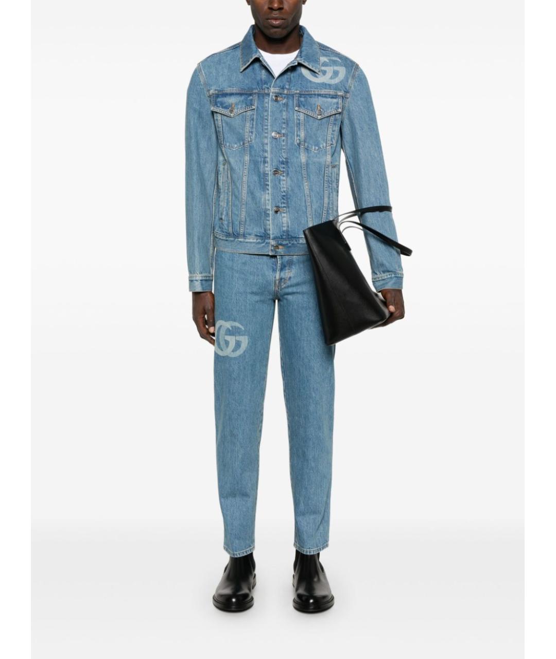 GUCCI Голубые хлопковые прямые джинсы, фото 2