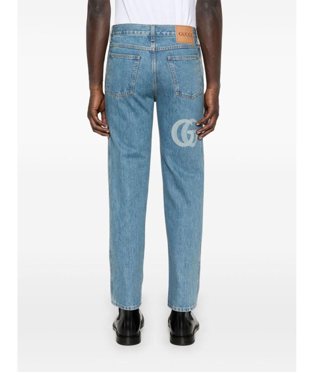 GUCCI Голубые хлопковые прямые джинсы, фото 4