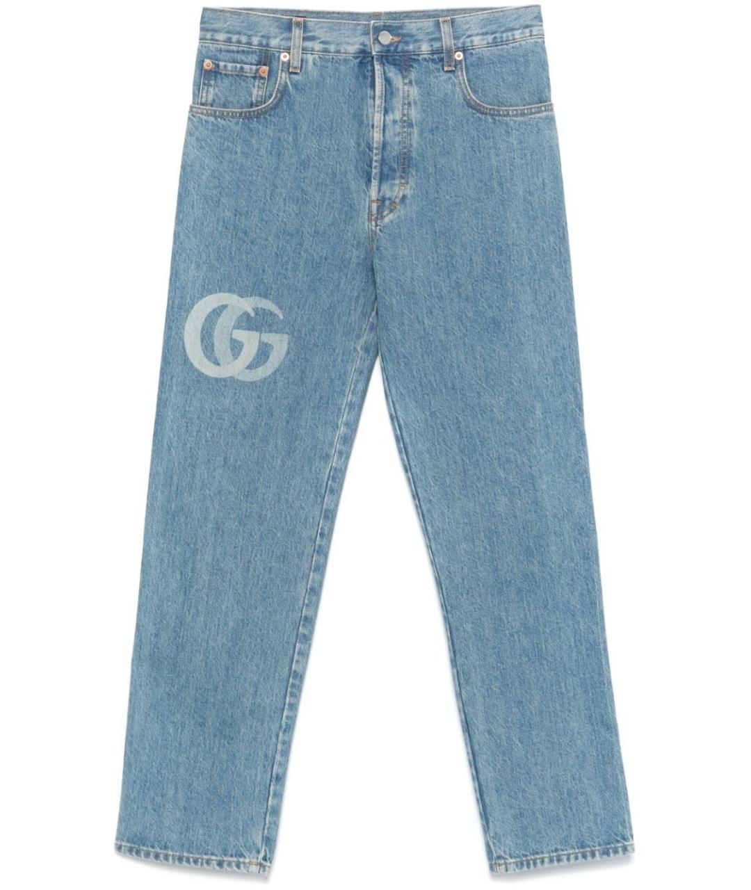 GUCCI Голубые хлопковые прямые джинсы, фото 1