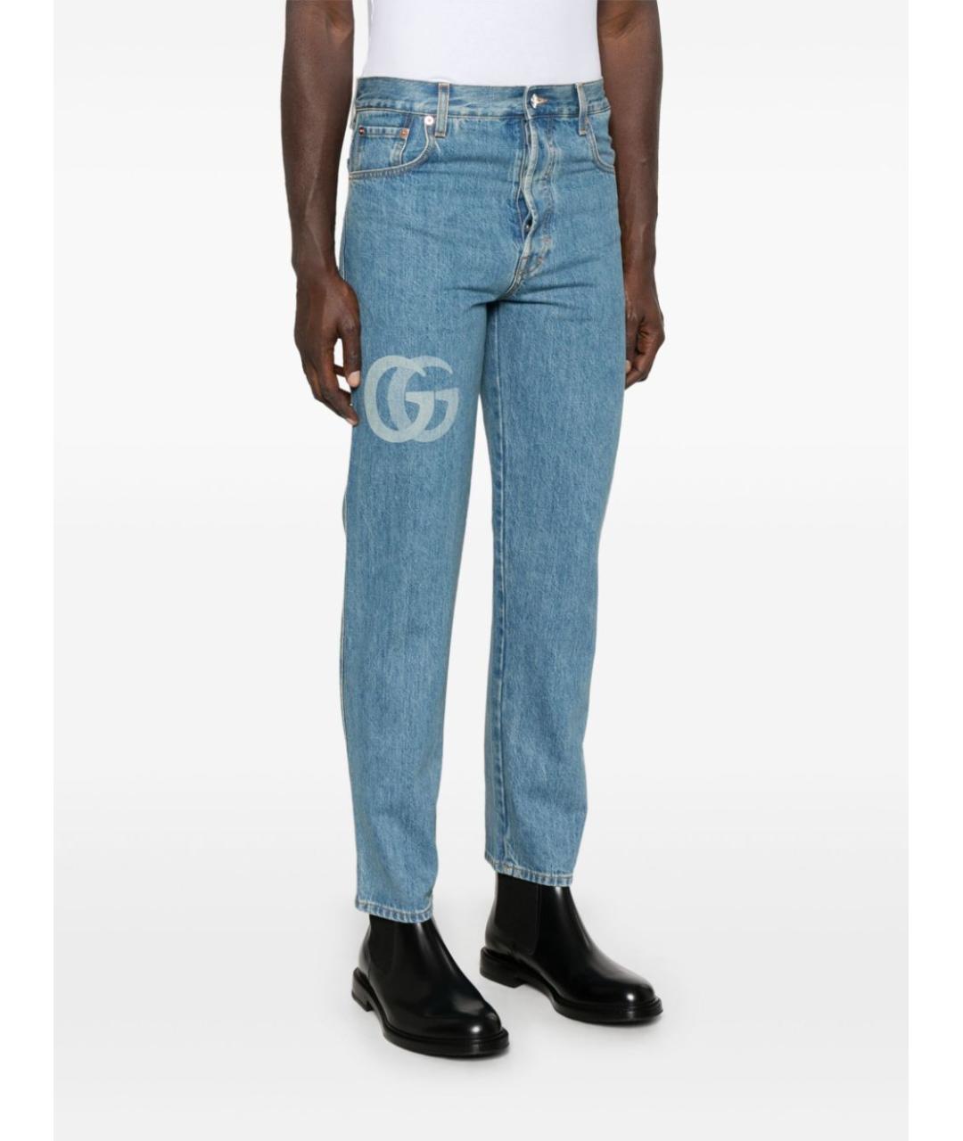 GUCCI Голубые хлопковые прямые джинсы, фото 5
