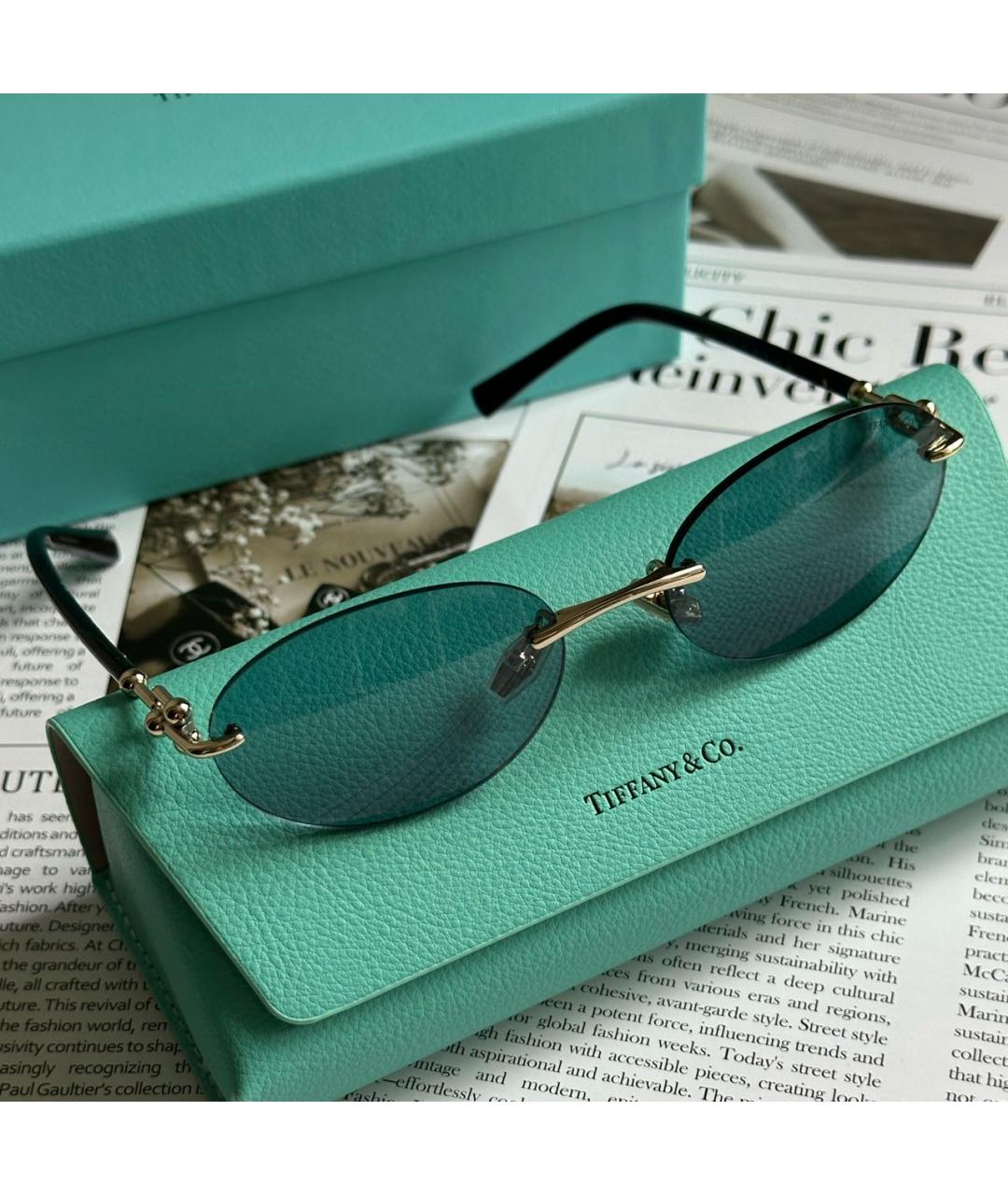 TIFFANY&CO Голубые металлические солнцезащитные очки, фото 2