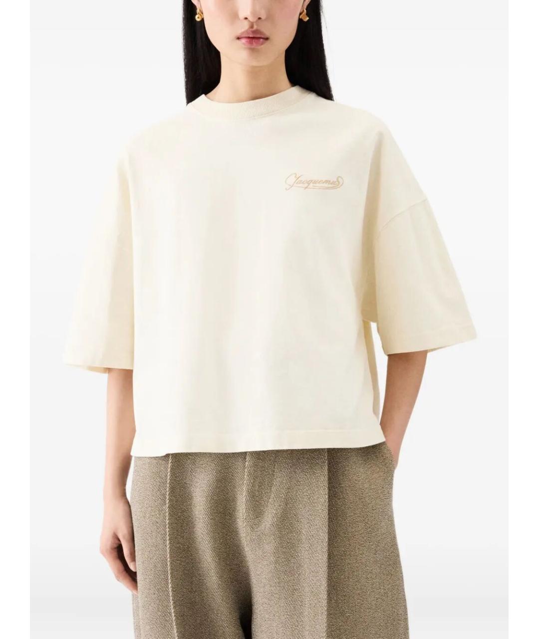 JACQUEMUS Бежевая хлопковая футболка, фото 3