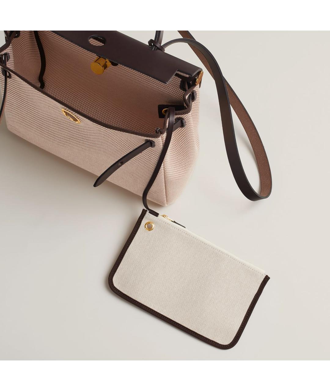 HERMES Бежевая тканевая сумка с короткими ручками, фото 3