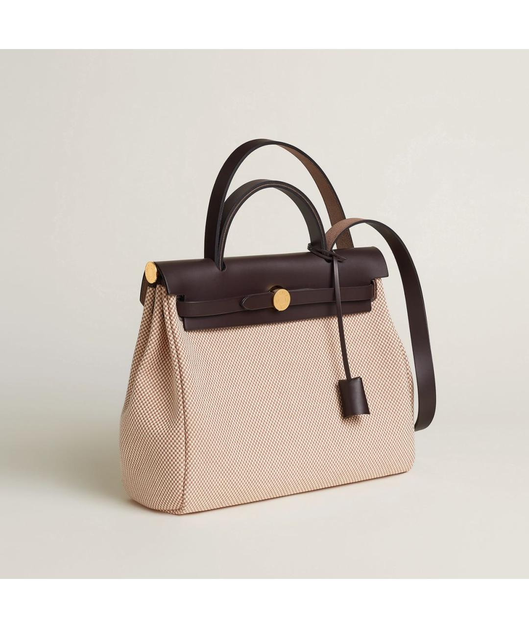HERMES Бежевая тканевая сумка с короткими ручками, фото 2
