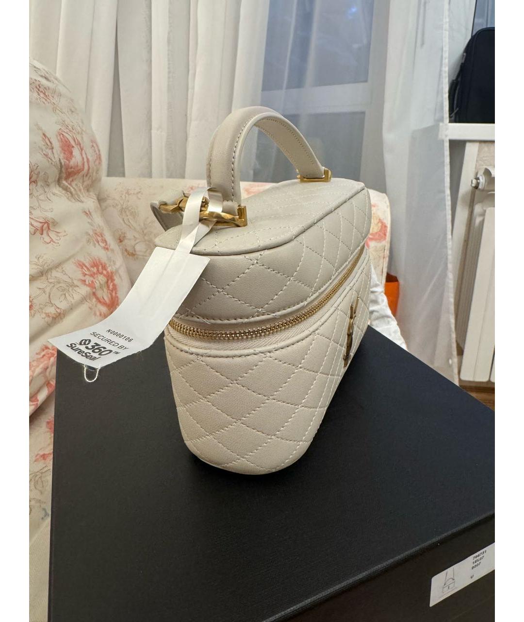 SAINT LAURENT Бежевая кожаная сумка с короткими ручками, фото 2