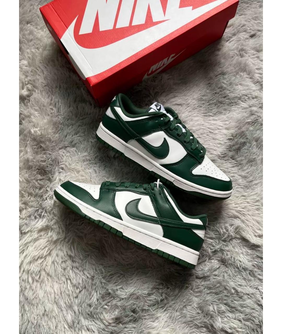 NIKE Зеленые кожаные низкие кроссовки / кеды, фото 5