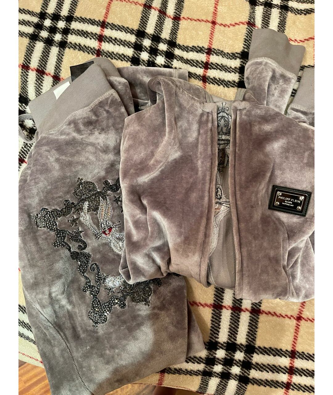 PHILIPP PLEIN Серый велюровый спортивные костюмы, фото 3