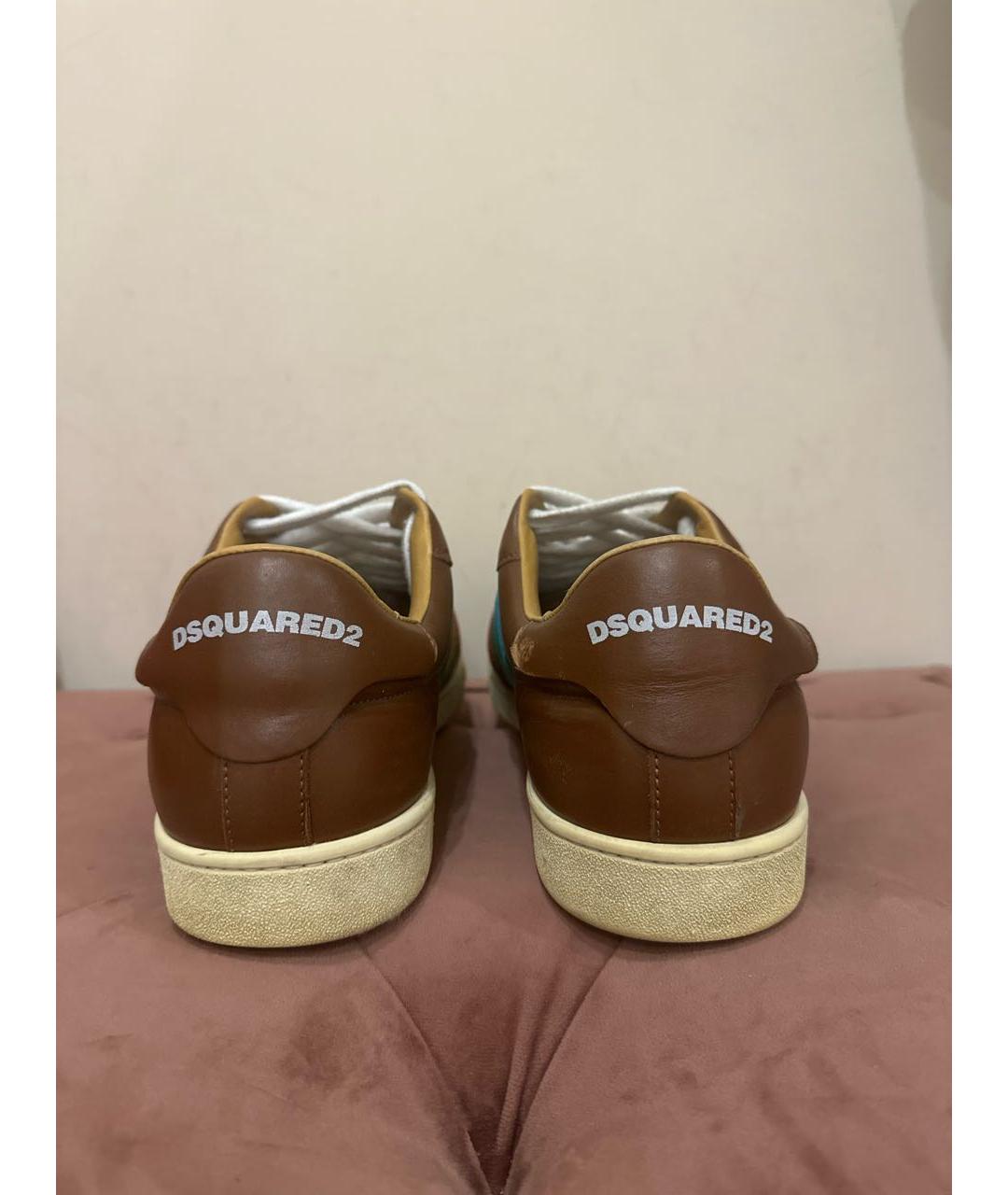 DSQUARED2 Коричневые кожаные низкие кроссовки / кеды, фото 5