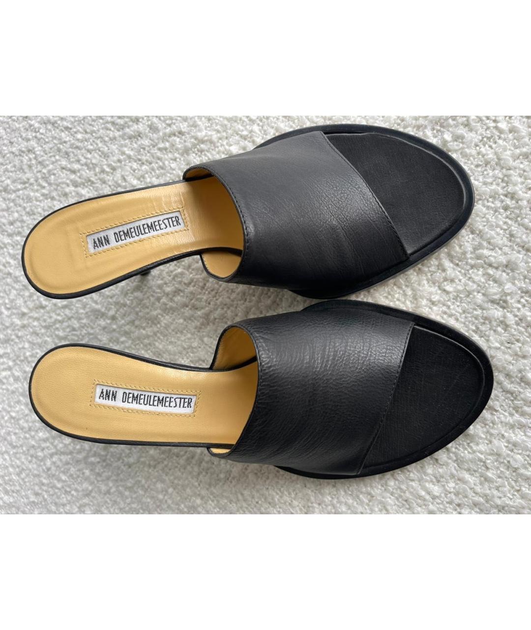 ANN DEMEULEMEESTER Черные кожаные мюли, фото 8