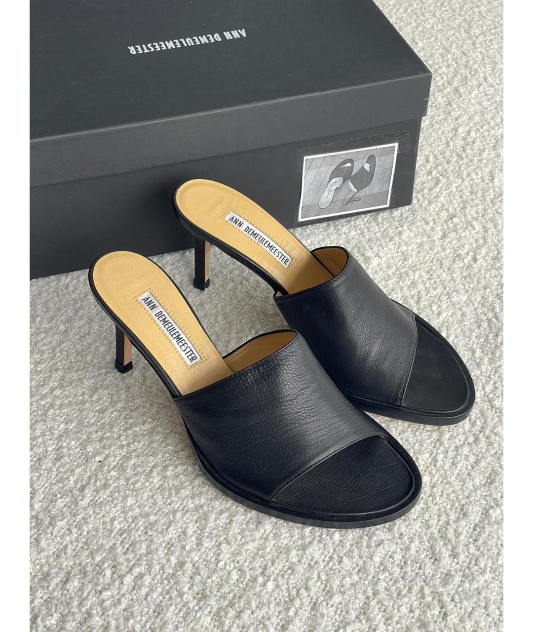 ANN DEMEULEMEESTER Черные кожаные мюли, фото 2