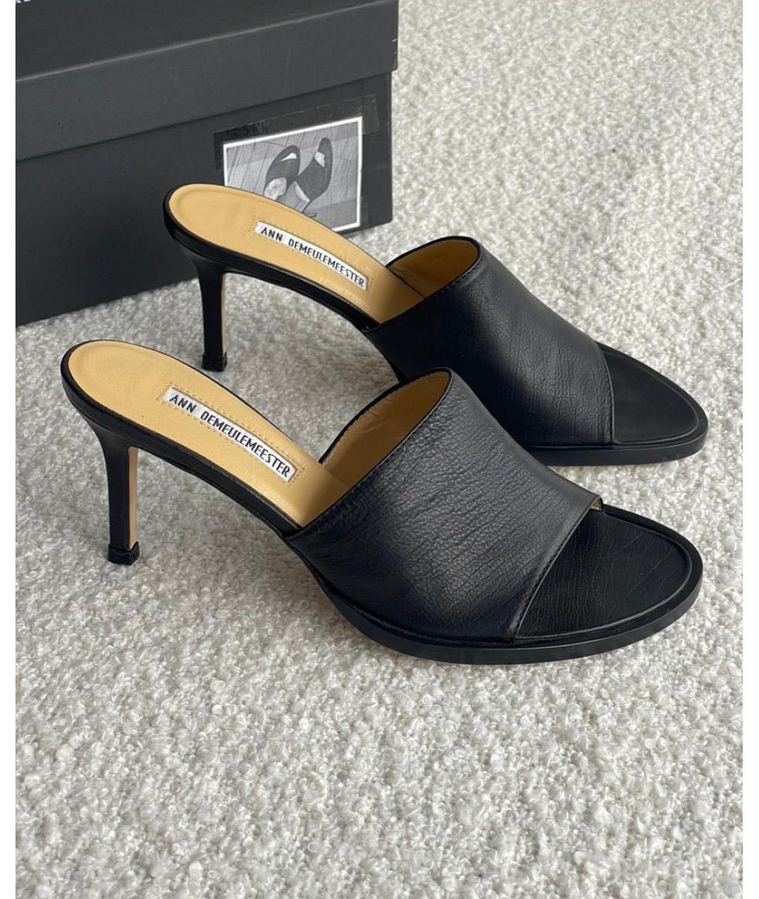 ANN DEMEULEMEESTER Черные кожаные мюли, фото 9