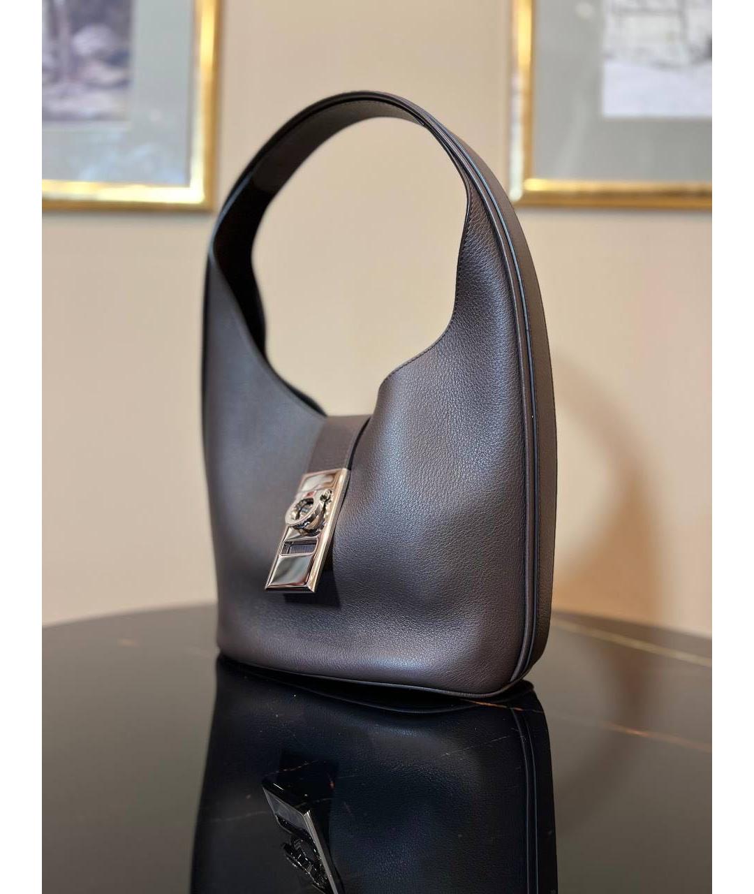 FERRAGAMO Коричневая кожаная сумка с короткими ручками, фото 8