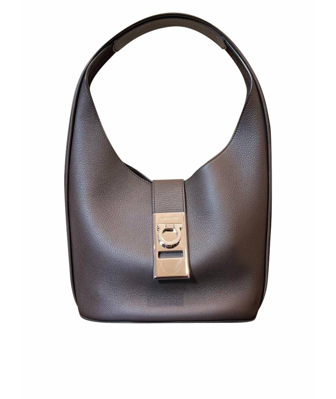 FERRAGAMO Коричневая кожаная сумка с короткими ручками, фото 1