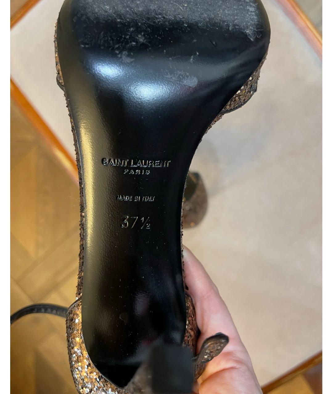 SAINT LAURENT Золотые кожаные босоножки, фото 3