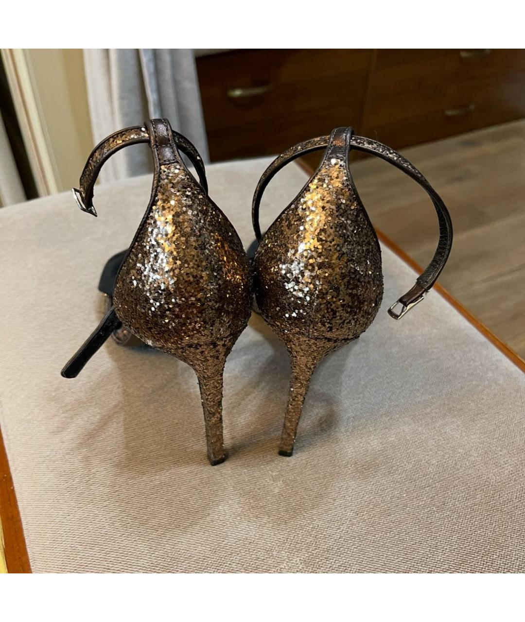 SAINT LAURENT Золотые кожаные босоножки, фото 4