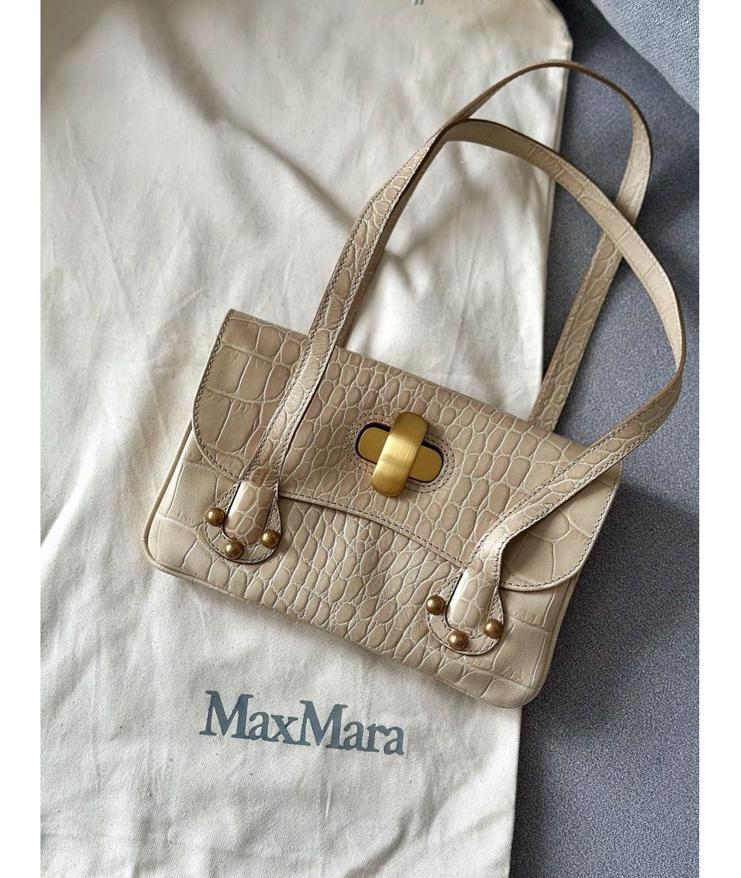 MAX MARA Бежевая кожаная сумка с короткими ручками, фото 2