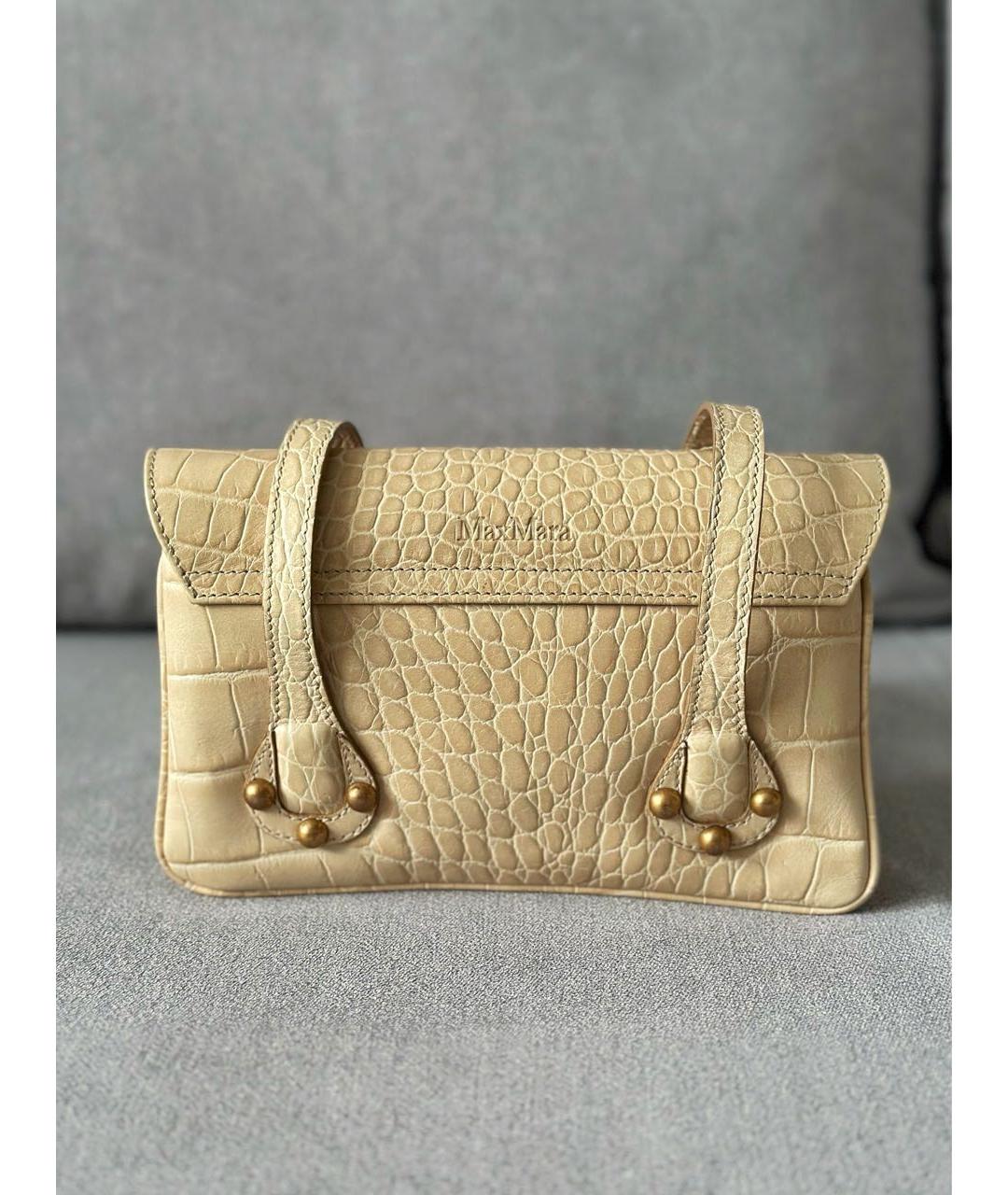 MAX MARA Бежевая кожаная сумка с короткими ручками, фото 4