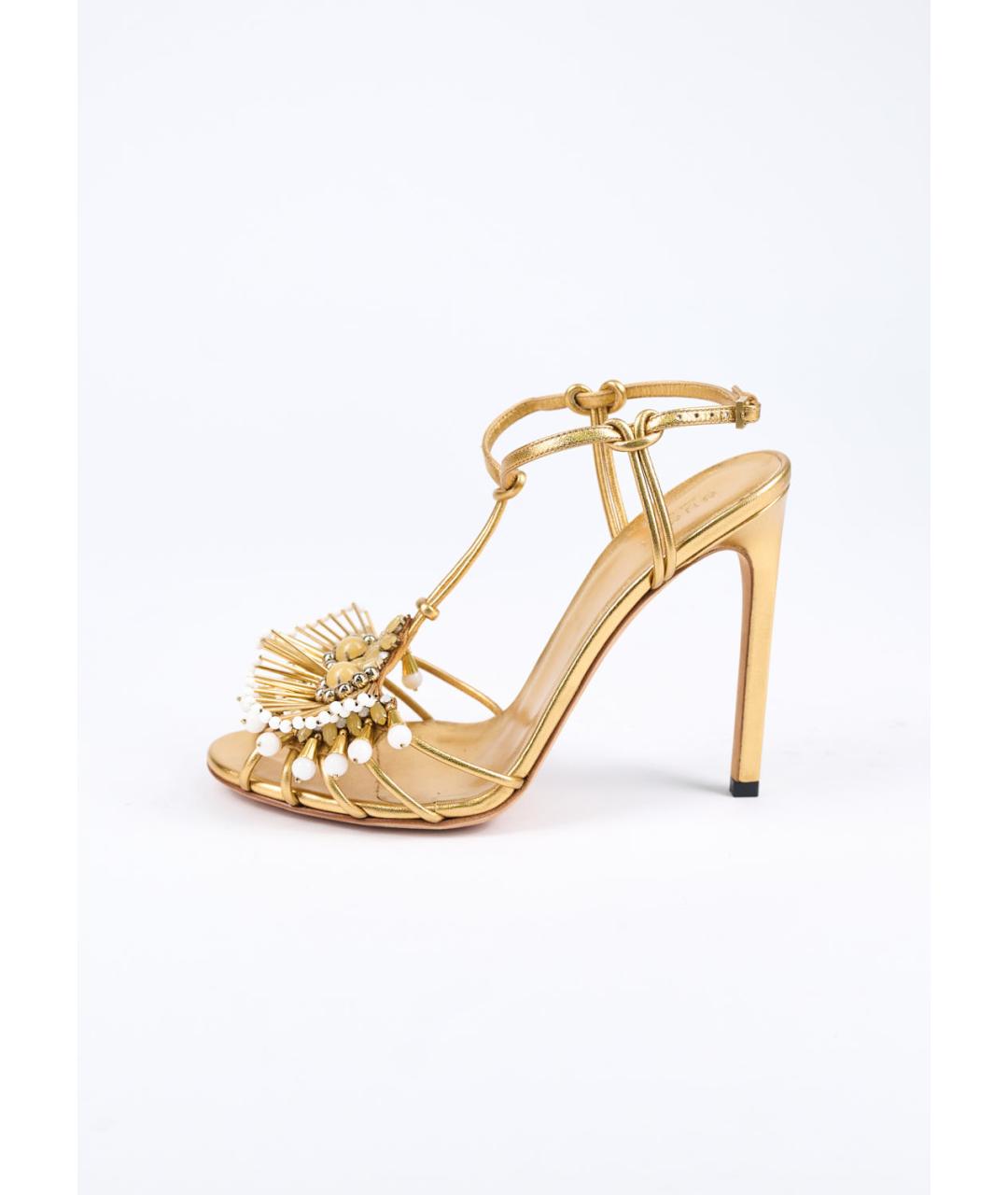 GUCCI Золотые кожаные босоножки, фото 6