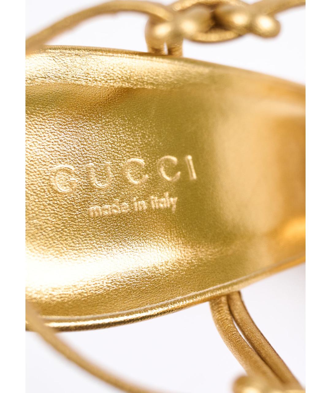 GUCCI Золотые кожаные босоножки, фото 5