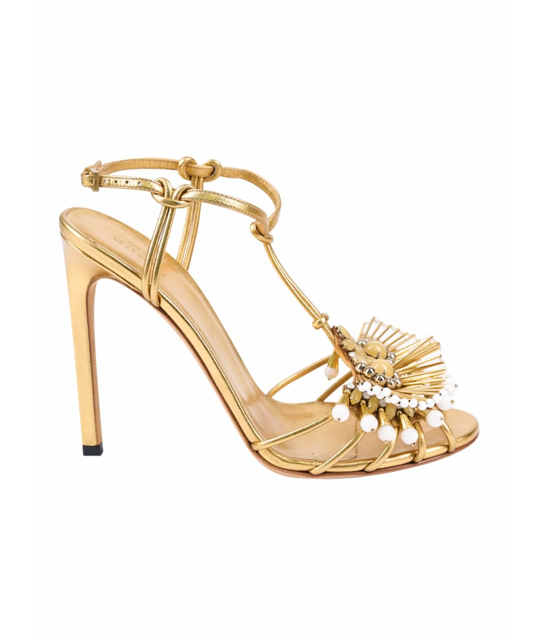 GUCCI Золотые кожаные босоножки, фото 1