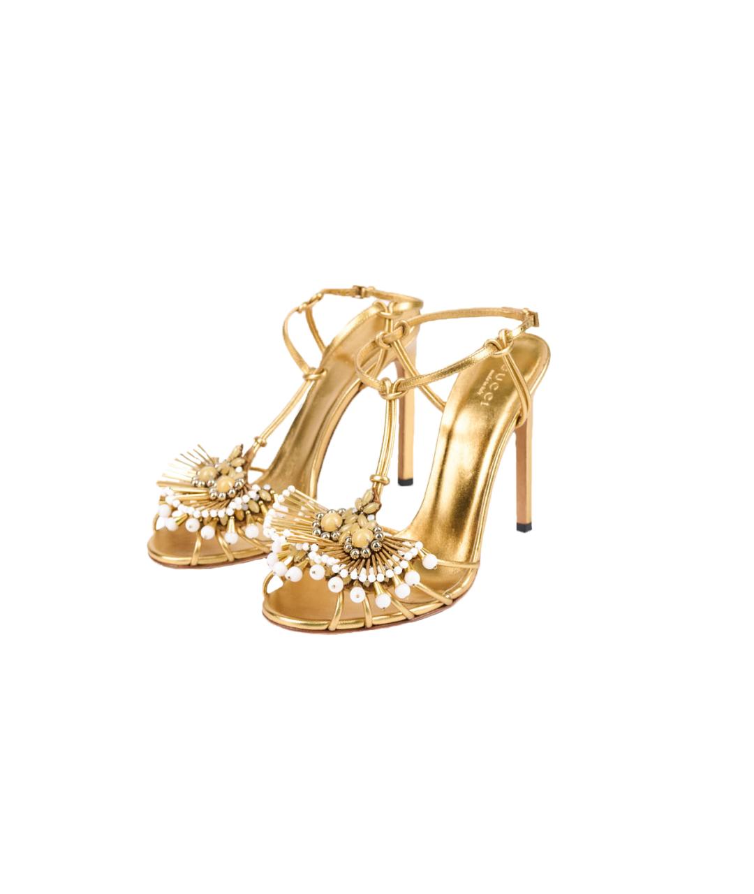 GUCCI Золотые кожаные босоножки, фото 2