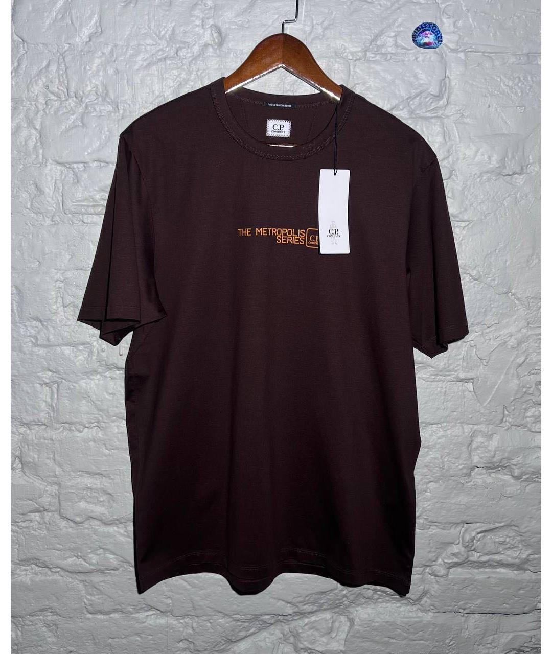 CP COMPANY Коричневая хлопковая футболка, фото 2
