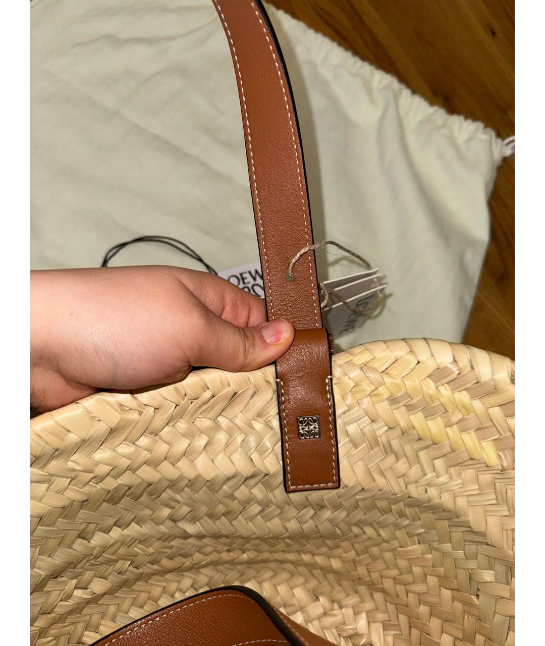 LOEWE Коричневая пелетеная пляжная сумка, фото 3