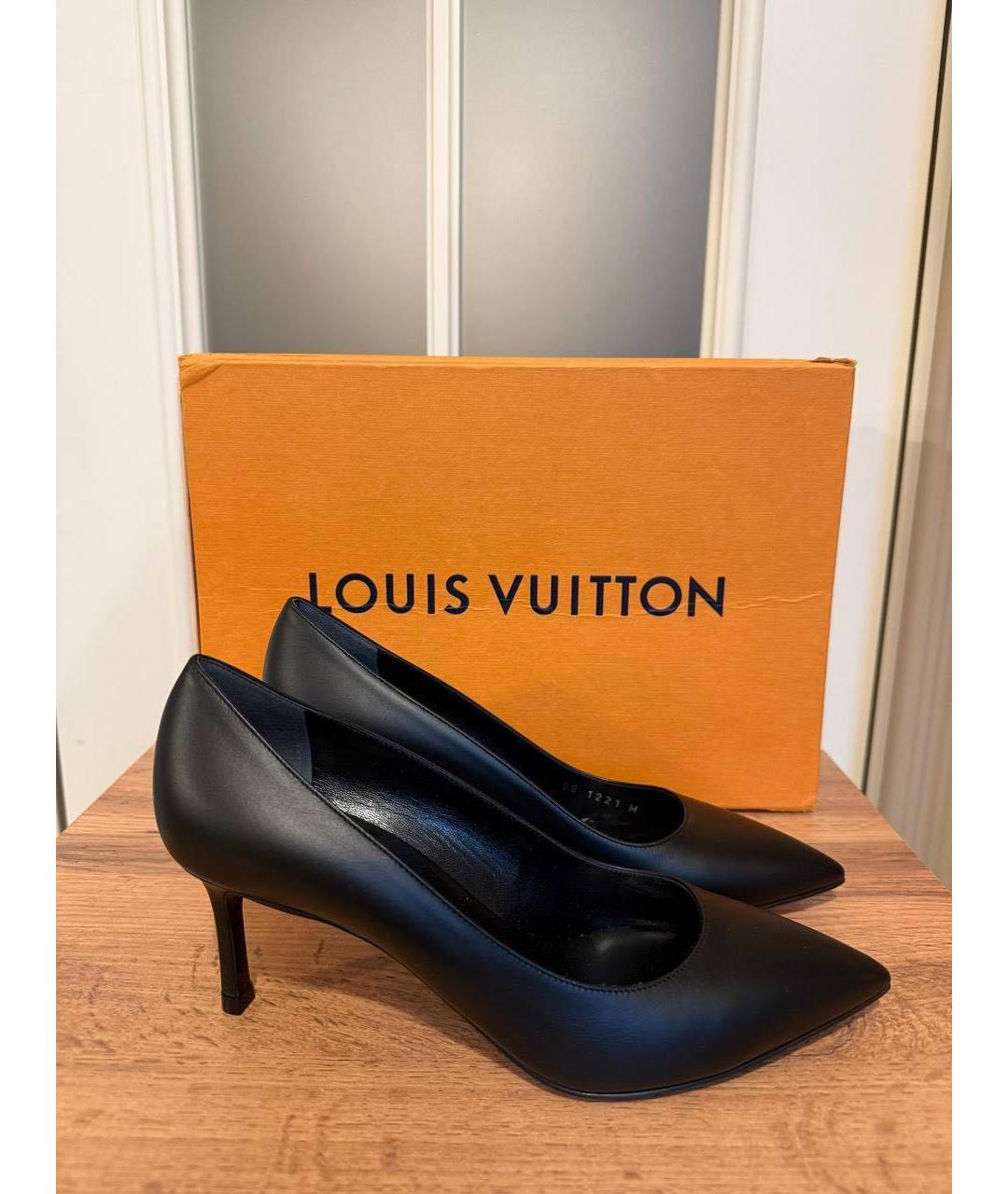 LOUIS VUITTON Черные кожаные лодочки на низком каблуке, фото 9