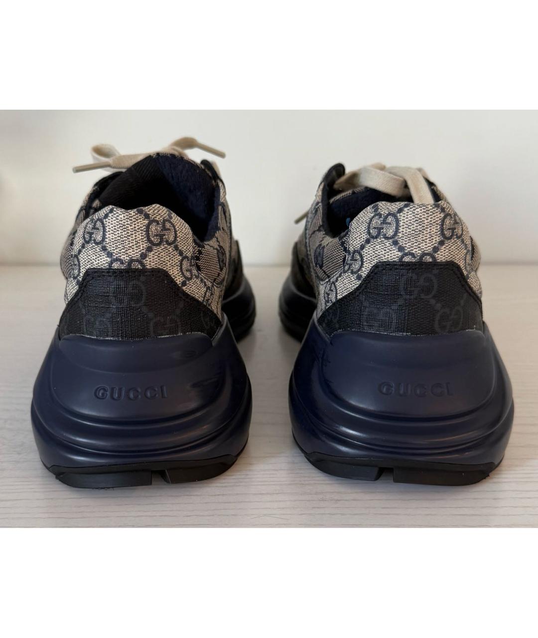 GUCCI Темно-синие кожаные низкие кроссовки / кеды, фото 4