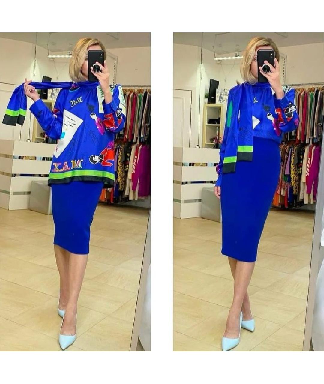 MAX MARA Синяя шелковая блузы, фото 5