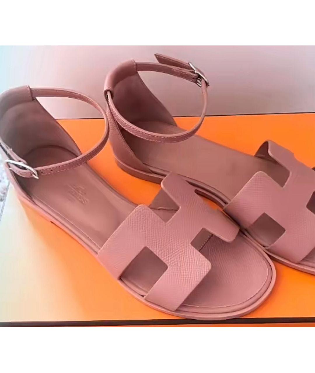 HERMES Розовые кожаные сандалии, фото 6