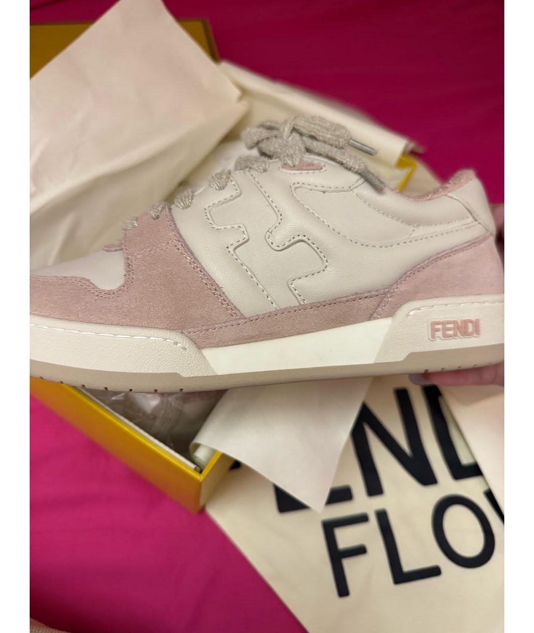 FENDI Розовые кожаные кеды, фото 7