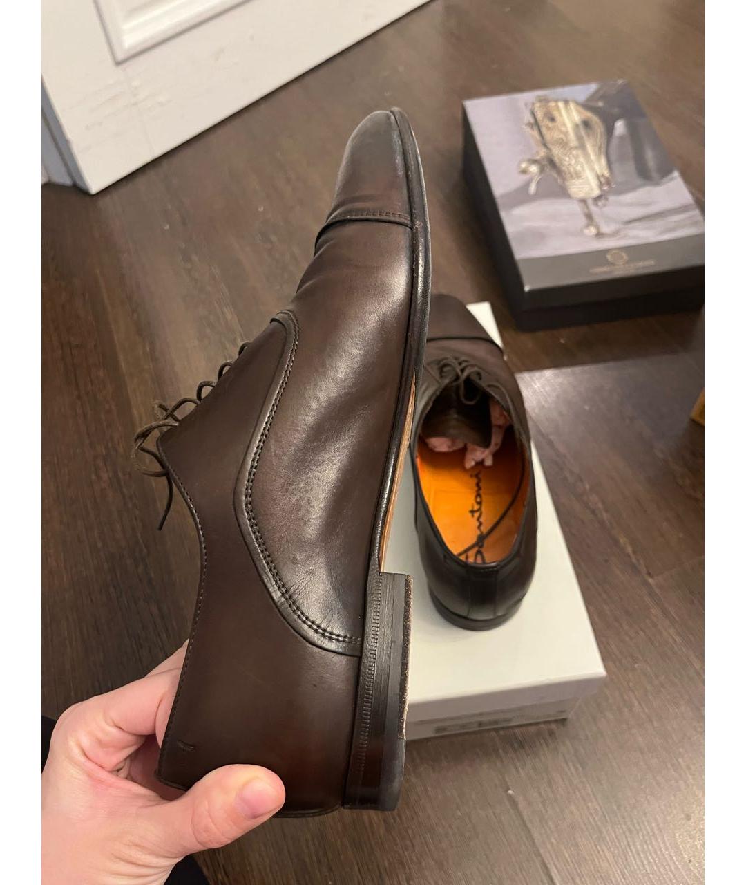 SANTONI Коричневые кожаные туфли, фото 6