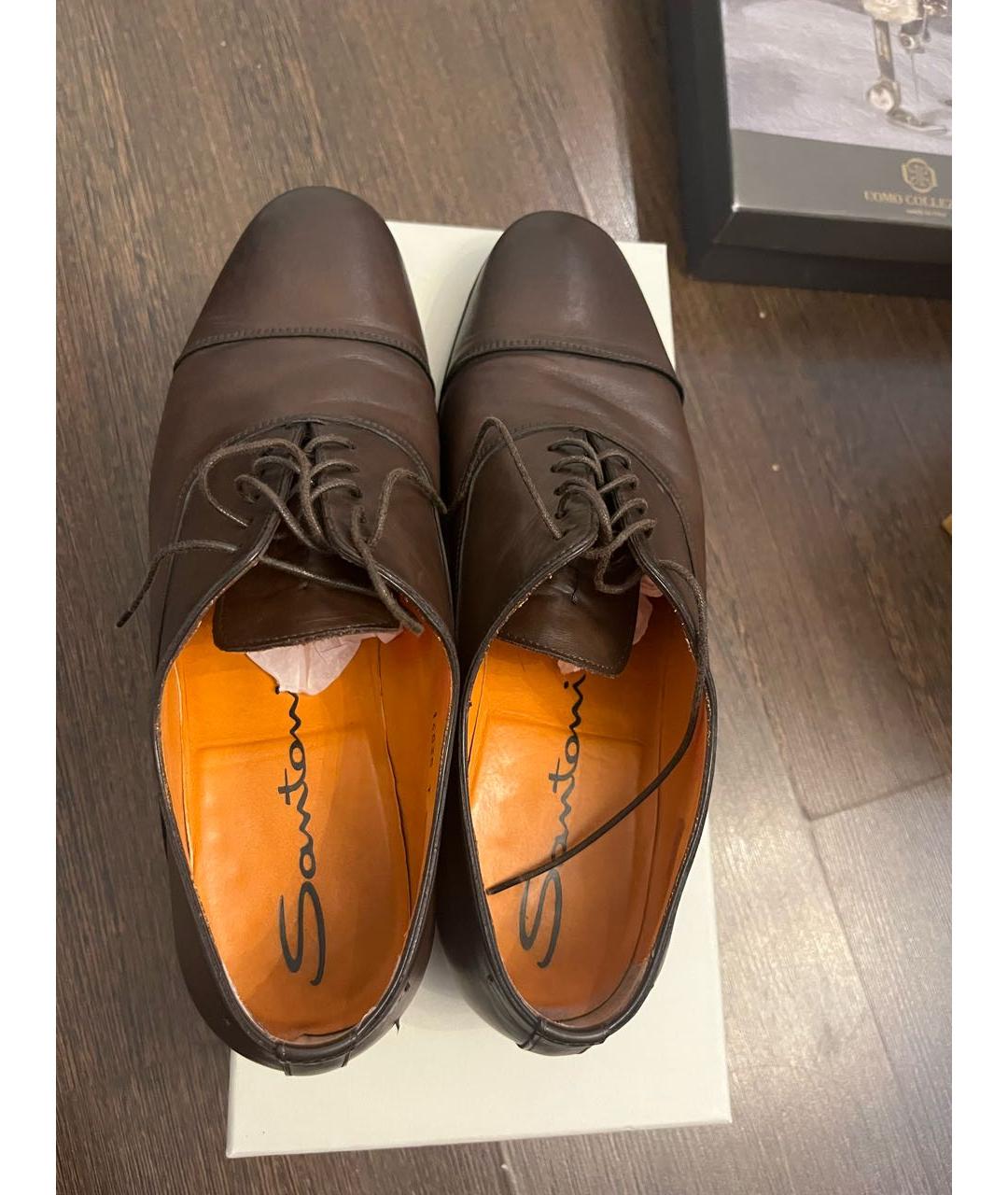 SANTONI Коричневые кожаные туфли, фото 3