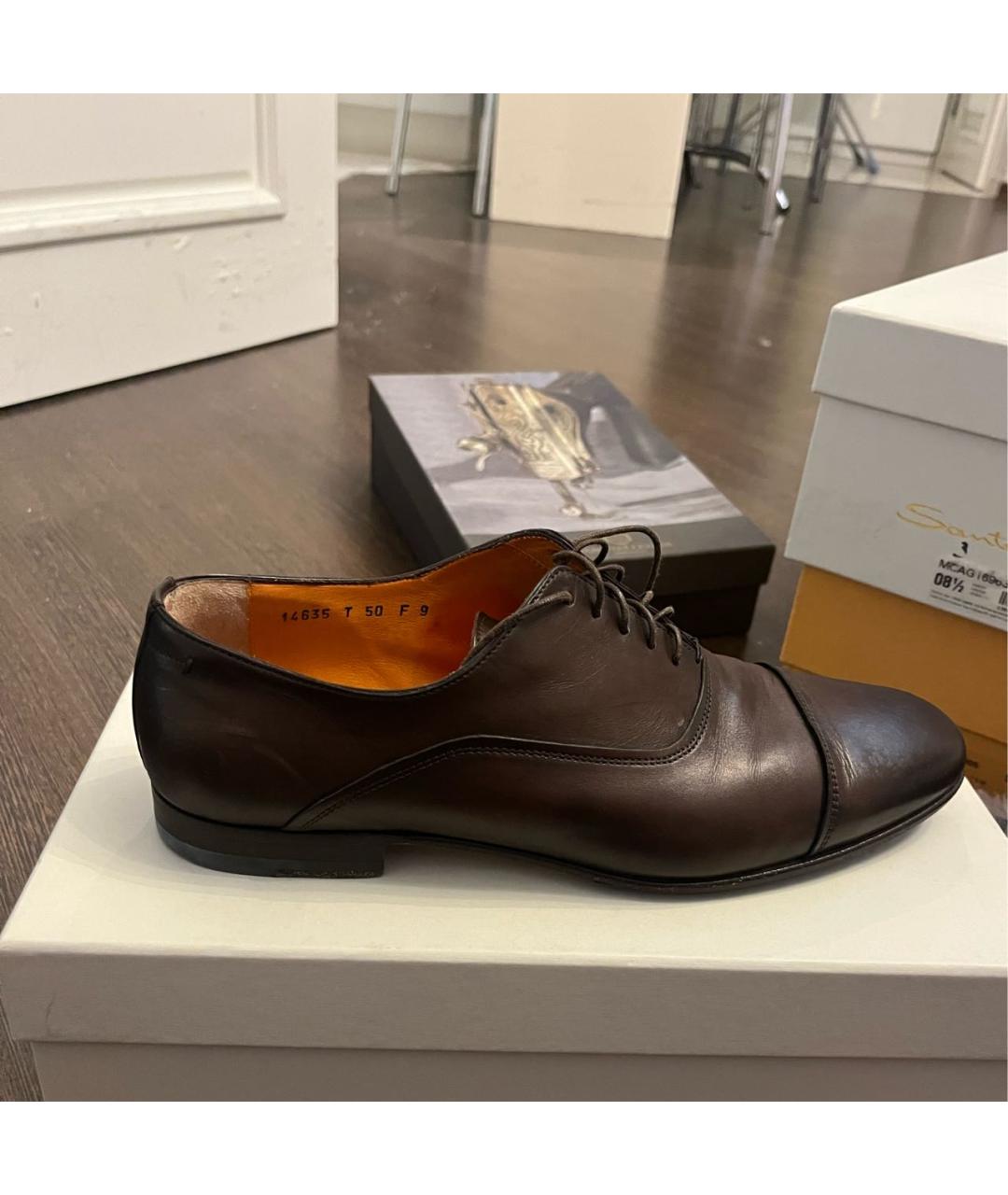 SANTONI Коричневые кожаные туфли, фото 8
