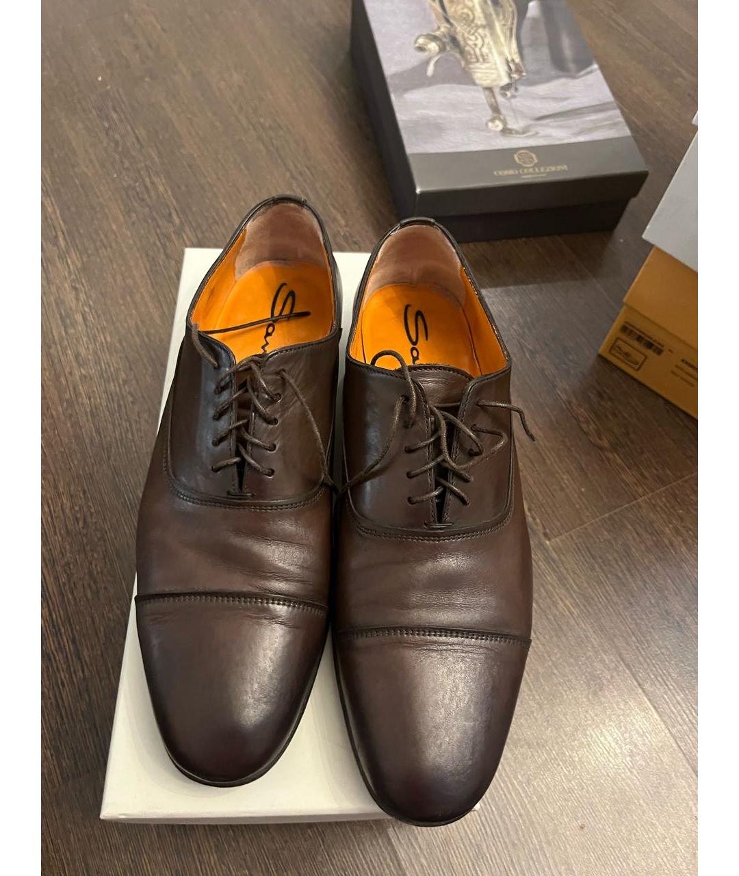 SANTONI Коричневые кожаные туфли, фото 2