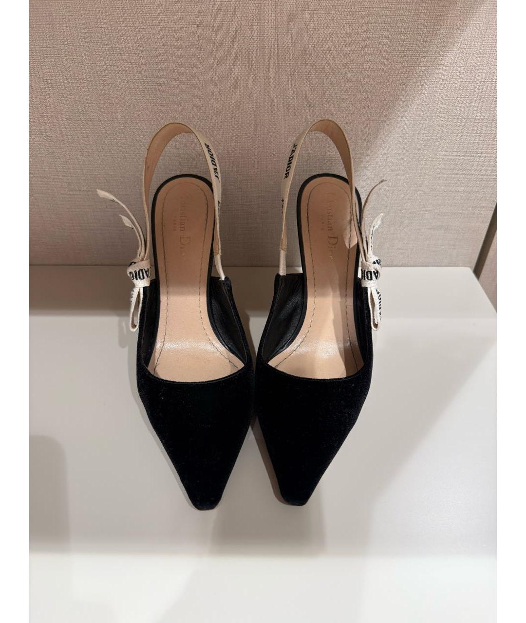 CHRISTIAN DIOR Черные замшевые лодочки на низком каблуке, фото 2
