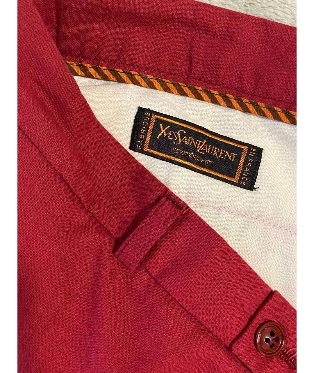 SAINT LAURENT Красные хлопковые повседневные брюки, фото 3