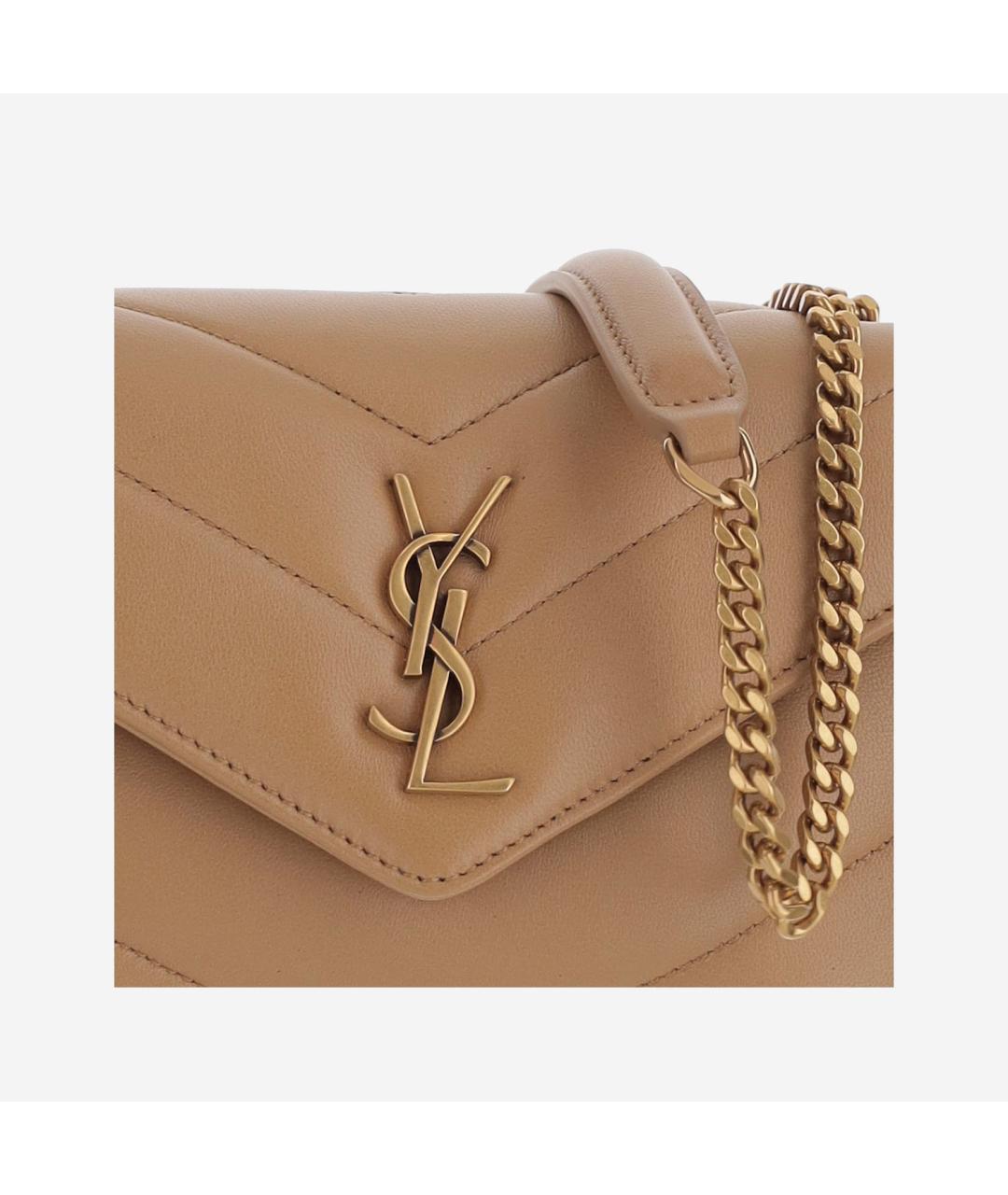 SAINT LAURENT Бежевая кожаная сумка через плечо, фото 4